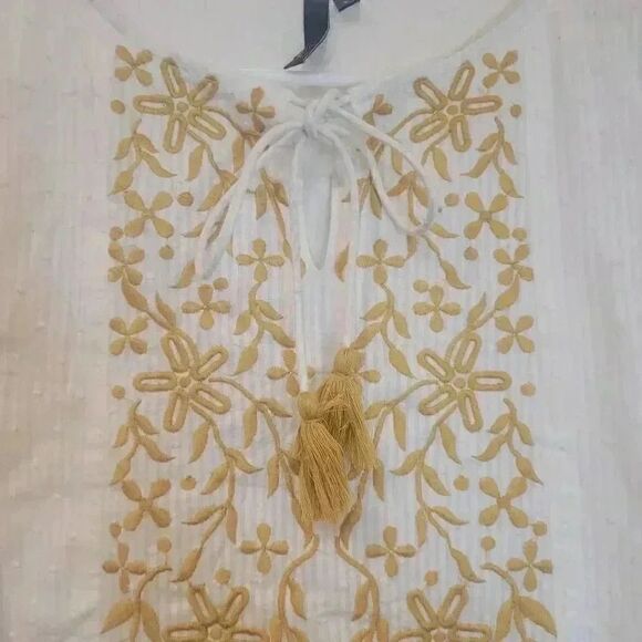 LOV Women's Off-White Cotton & Gold Floral-Embroidered Dress - Picture 7 of 15